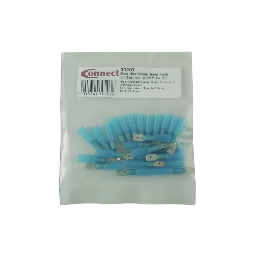 Image for Connect 30207 Blue Heatshrink Male Push on Terminal 6.3mm Pk 25