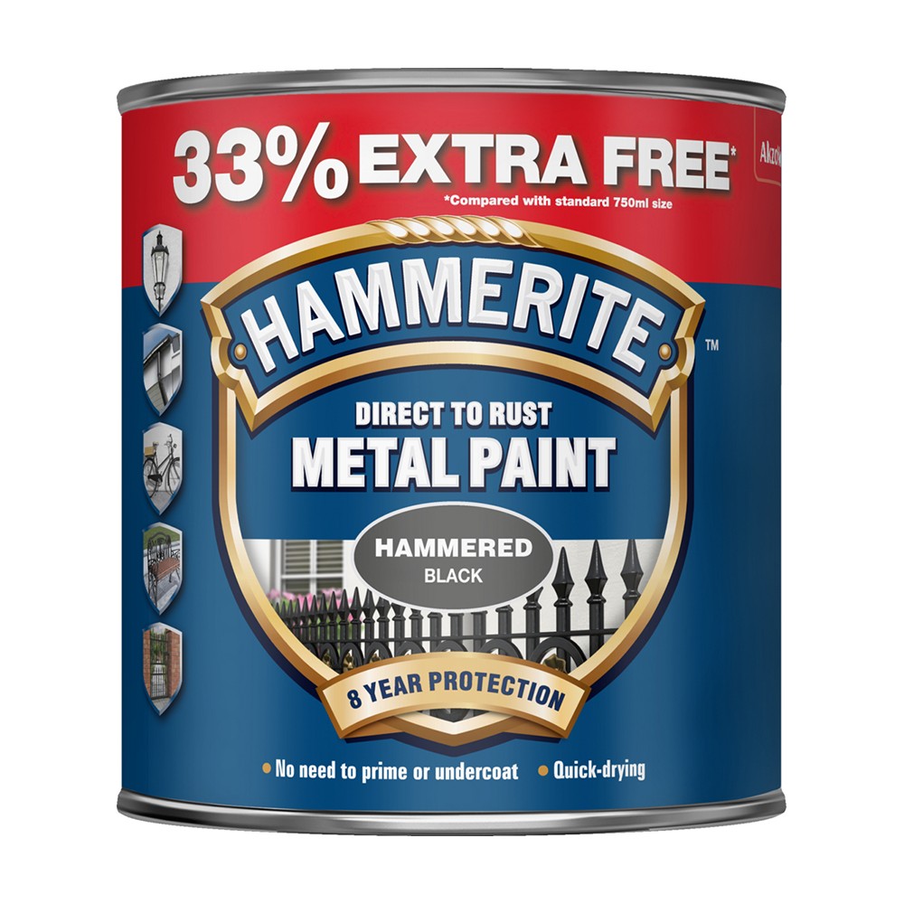 Image for Hammerite 260 Metal Paint Hammered Black 750ml 33% E