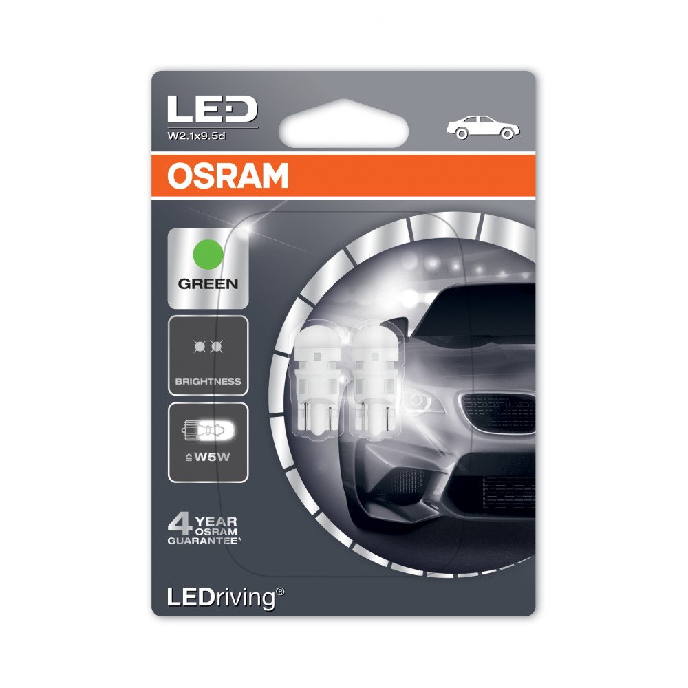 Image for Osram 2880GR-02B 501 Replacement LED bulb Green Standard twin blister