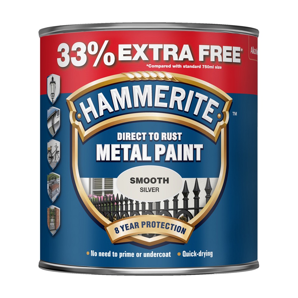 Image for Hammerite 239 Metal Paint Smooth Silver 750ml 33% FR