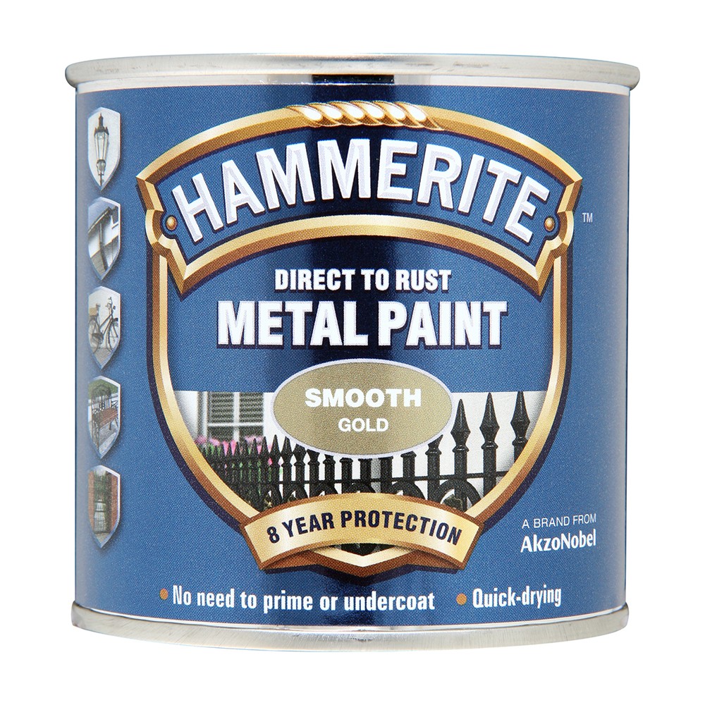 Image for Hammerite 830 Smooth Metal Paint Gold 250ml